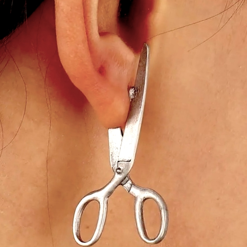 NWT Silver  "Running with Scissors" earrings
